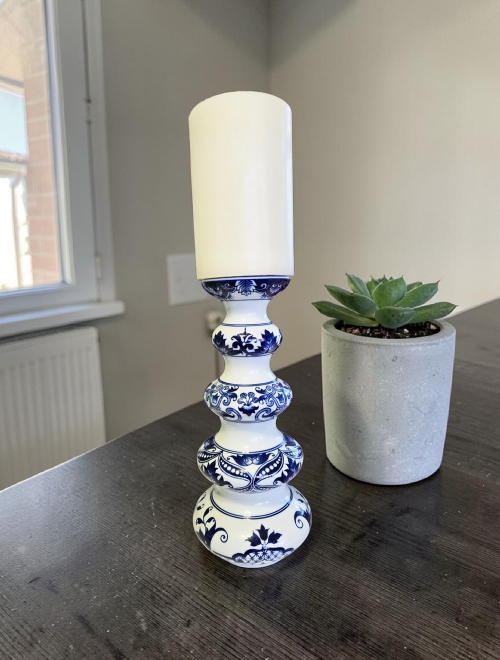 Bombay Vintage Style Blue & White Porcelain Candle Holder 12 " Mint Condition
